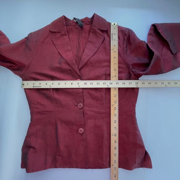 Laundry By Shelli Segal VINTAGE Blazer Top Womens Sz 8 Sheen Red 3 Button - Picture 6 of 8